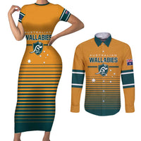 Custom Rugby Australia Couples Matching Short Sleeve Bodycon Dress and Long Sleeve Button Shirt Junior Wallabies Go Champions