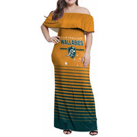 Custom Rugby Australia Family Matching Off Shoulder Maxi Dress and Hawaiian Shirt Junior Wallabies Go Champions LT01 Mom's Dress Yellow - Polynesian Pride