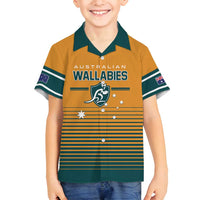 Custom Rugby Australia Family Matching Off Shoulder Maxi Dress and Hawaiian Shirt Junior Wallabies Go Champions LT01 Son's Shirt Yellow - Polynesian Pride
