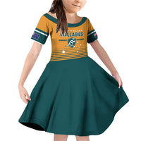 Custom Rugby Australia Family Matching Off Shoulder Short Dress and Hawaiian Shirt Junior Wallabies Go Champions LT01 Daughter's Dress Yellow - Polynesian Pride
