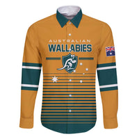 Custom Rugby Australia Family Matching Off Shoulder Short Dress and Hawaiian Shirt Junior Wallabies Go Champions LT01 Dad's Shirt - Long Sleeve Yellow - Polynesian Pride