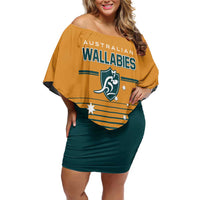 Custom Rugby Australia Family Matching Off Shoulder Short Dress and Hawaiian Shirt Junior Wallabies Go Champions LT01 Mom's Dress Yellow - Polynesian Pride