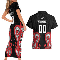 Custom Rugby New Zealand Couples Matching Short Sleeve Bodycon Dress and Hawaiian Shirt Baby Black Go Champions