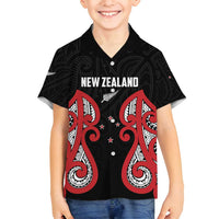 Custom Rugby New Zealand Family Matching Off Shoulder Maxi Dress and Hawaiian Shirt Baby Black Go Champions LT01 Son's Shirt Black - Polynesian Pride