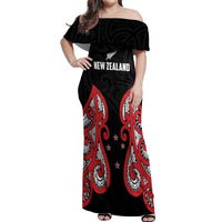 Custom Rugby New Zealand Off Shoulder Maxi Dress Baby Black Go Champions LT01 Women Black - Polynesian Pride