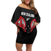 Custom Rugby New Zealand Off Shoulder Short Dress Baby Black Go Champions LT01 Women Black - Polynesian Pride