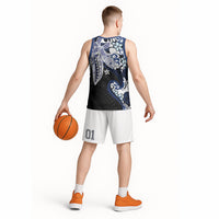Monstera Plumeria Flowers Blue Basketball Jersey Polynesian Pattern LT01 - Polynesian Pride