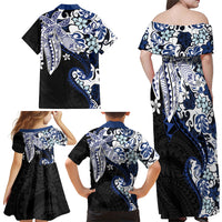 Monstera Plumeria Flowers Blue Family Matching Off Shoulder Maxi Dress and Hawaiian Shirt Polynesian Pattern