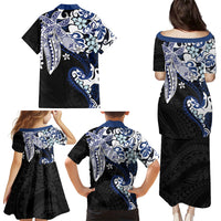 Monstera Plumeria Flowers Blue Family Matching Puletasi and Hawaiian Shirt Polynesian Pattern LT01 - Polynesian Pride