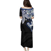 Monstera Plumeria Flowers Blue Family Matching Puletasi and Hawaiian Shirt Polynesian Pattern LT01 - Polynesian Pride