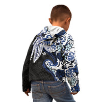 Monstera Plumeria Flowers Blue Kid Hoodie Polynesian Pattern