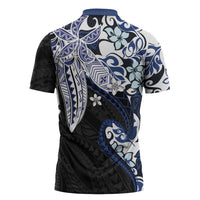 Monstera Plumeria Flowers Blue Zipper Polo Shirt Polynesian Pattern LT01 - Polynesian Pride