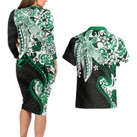 Monstera Plumeria Flowers Green Couples Matching Long Sleeve Bodycon Dress and Hawaiian Shirt Polynesian Pattern LT01 - Polynesian Pride