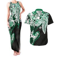 Monstera Plumeria Flowers Green Couples Matching Tank Maxi Dress and Hawaiian Shirt Polynesian Pattern LT01 Green - Polynesian Pride