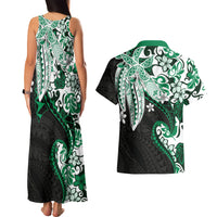 Monstera Plumeria Flowers Green Couples Matching Tank Maxi Dress and Hawaiian Shirt Polynesian Pattern LT01 - Polynesian Pride