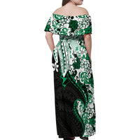 Monstera Plumeria Flowers Green Family Matching Off Shoulder Maxi Dress and Hawaiian Shirt Polynesian Pattern LT01 - Polynesian Pride