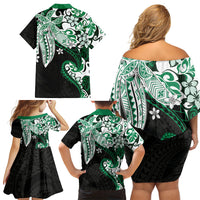 Monstera Plumeria Flowers Green Family Matching Off Shoulder Short Dress and Hawaiian Shirt Polynesian Pattern LT01 - Polynesian Pride