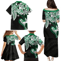 Monstera Plumeria Flowers Green Family Matching Puletasi and Hawaiian Shirt Polynesian Pattern LT01 - Polynesian Pride