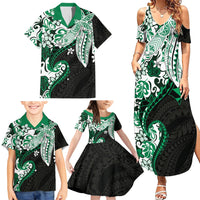 Monstera Plumeria Flowers Green Family Matching Summer Maxi Dress and Hawaiian Shirt Polynesian Pattern LT01 - Polynesian Pride