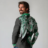 Monstera Plumeria Flowers Green Long Sleeve Polo Shirt Polynesian Pattern LT01 - Polynesian Pride