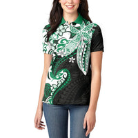 Monstera Plumeria Flowers Green Women Polo Shirt Polynesian Pattern