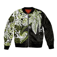 Monstera Plumeria Flowers Olive Green Bomber Jacket Polynesian Pattern LT01 Unisex Green - Polynesian Pride