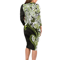 Monstera Plumeria Flowers Olive Green Family Matching Long Sleeve Bodycon Dress and Hawaiian Shirt Polynesian Pattern