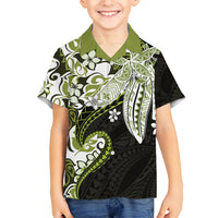Monstera Plumeria Flowers Olive Green Family Matching Off Shoulder Maxi Dress and Hawaiian Shirt Polynesian Pattern LT01 Son's Shirt Green - Polynesian Pride