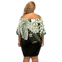 Monstera Plumeria Flowers Olive Green Family Matching Off Shoulder Short Dress and Hawaiian Shirt Polynesian Pattern LT01 - Polynesian Pride