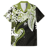Monstera Plumeria Flowers Olive Green Family Matching Summer Maxi Dress and Hawaiian Shirt Polynesian Pattern LT01 Dad's Shirt - Short Sleeve Green - Polynesian Pride