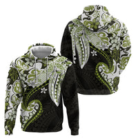 Monstera Plumeria Flowers Olive Green Hoodie Polynesian Pattern LT01 - Polynesian Pride