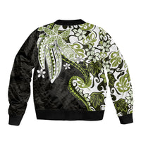 Monstera Plumeria Flowers Olive Green Sleeve Zip Bomber Jacket Polynesian Pattern LT01 - Polynesian Pride