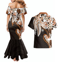 Monstera Plumeria Flowers Orange Couples Matching Mermaid Dress and Hawaiian Shirt Polynesian Pattern LT01 - Polynesian Pride