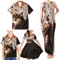 Monstera Plumeria Flowers Orange Family Matching Tank Maxi Dress and Hawaiian Shirt Polynesian Pattern LT01 - Polynesian Pride