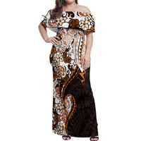 Monstera Plumeria Flowers Orange Off Shoulder Maxi Dress Polynesian Pattern LT01 Women Orange - Polynesian Pride