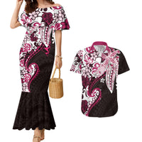 Monstera Plumeria Flowers Pink Couples Matching Mermaid Dress and Hawaiian Shirt Polynesian Pattern LT01 Pink - Polynesian Pride