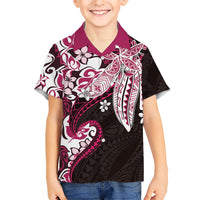 Monstera Plumeria Flowers Pink Family Matching Off Shoulder Short Dress and Hawaiian Shirt Polynesian Pattern LT01 Son's Shirt Pink - Polynesian Pride