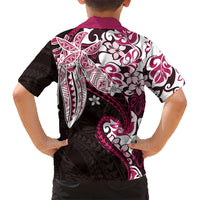 Monstera Plumeria Flowers Pink Family Matching Short Sleeve Bodycon Dress and Hawaiian Shirt Polynesian Pattern