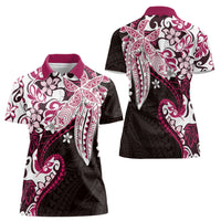 Monstera Plumeria Flowers Pink Women Polo Shirt Polynesian Pattern