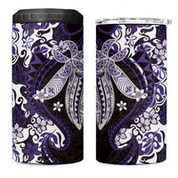 Monstera Plumeria Flowers Purple 4 in 1 Can Cooler Tumbler Polynesian Pattern