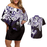 Monstera Plumeria Flowers Purple Couples Matching Off Shoulder Short Dress and Hawaiian Shirt Polynesian Pattern LT01 Purple - Polynesian Pride