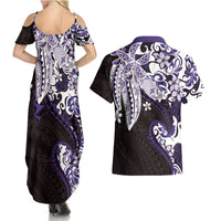 Monstera Plumeria Flowers Purple Couples Matching Summer Maxi Dress and Hawaiian Shirt Polynesian Pattern LT01 - Polynesian Pride
