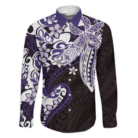 Monstera Plumeria Flowers Purple Family Matching Summer Maxi Dress and Hawaiian Shirt Polynesian Pattern LT01 Dad's Shirt - Long Sleeve Purple - Polynesian Pride