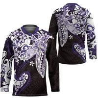 Monstera Plumeria Flowers Purple Hockey Jersey Polynesian Pattern
