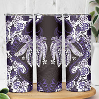 Monstera Plumeria Flowers Purple Skinny Tumbler Polynesian Pattern
