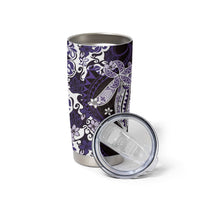 Monstera Plumeria Flowers Purple Tumbler Cup Polynesian Pattern
