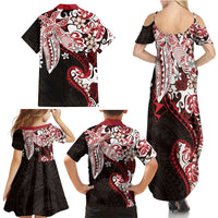 Monstera Plumeria Flowers Red Family Matching Summer Maxi Dress and Hawaiian Shirt Polynesian Pattern LT01 - Polynesian Pride