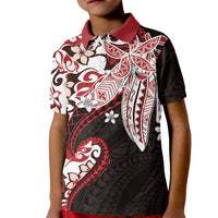 Monstera Plumeria Flowers Red Kid Polo Shirt Polynesian Pattern