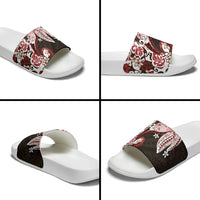 Monstera Plumeria Flowers Red Slide Sandals Polynesian Pattern LT01 - Polynesian Pride