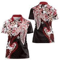 Monstera Plumeria Flowers Red Women Polo Shirt Polynesian Pattern LT01 - Polynesian Pride